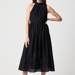 NEW Tie-neck midi dress with eyelet trim size 14 black